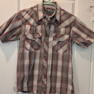 Cowboy Hardware men's short-sleeve western shirt with a red Plaid Small